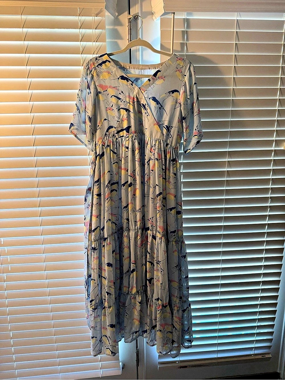 Abstract Midi Dress in Gray & Blue Like New